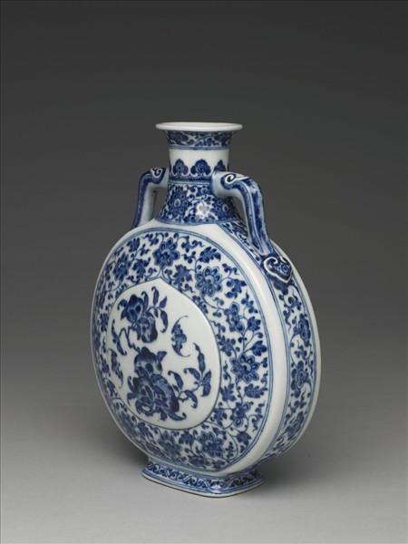 青花福壽紋雙耳扁壺