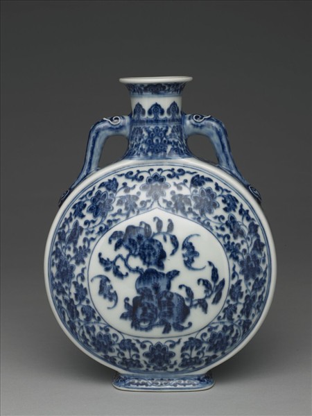 青花福壽紋雙耳扁壺