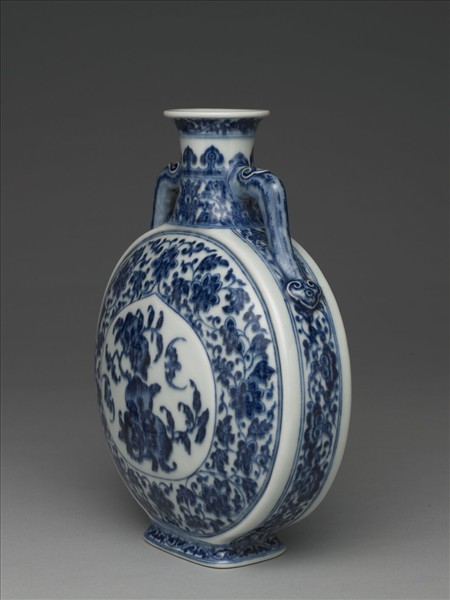 青花福壽紋雙耳扁壺