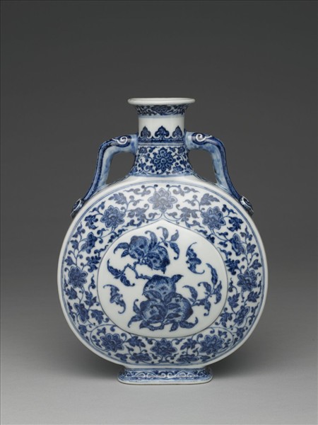 青花福壽紋雙耳扁壺