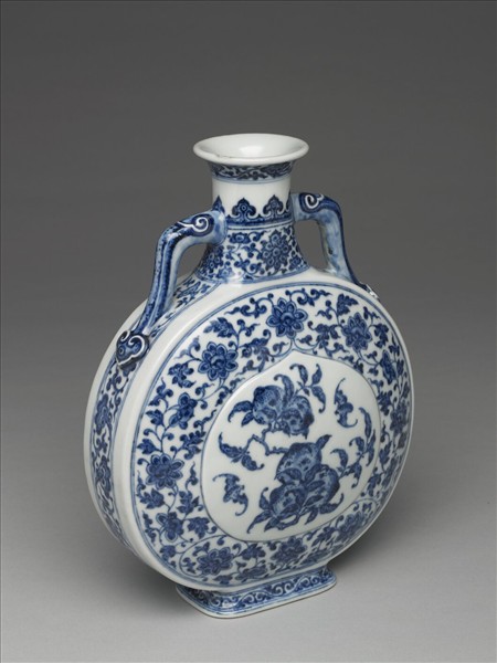 青花福壽紋雙耳扁壺