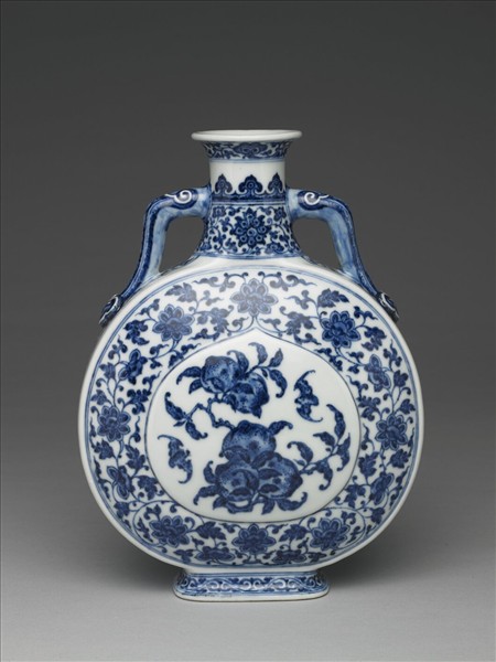 青花福壽紋雙耳扁壺