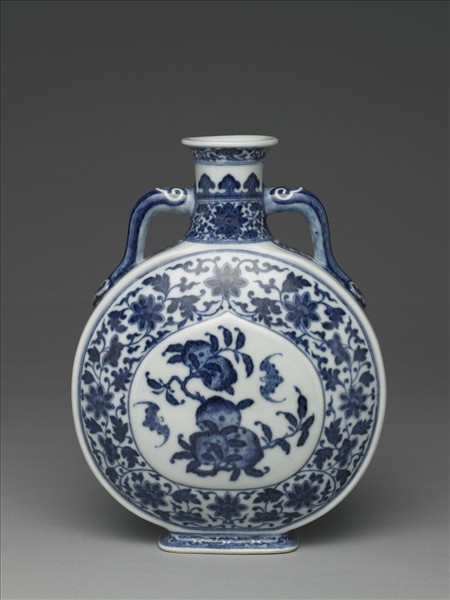 青花福壽紋雙耳扁壺