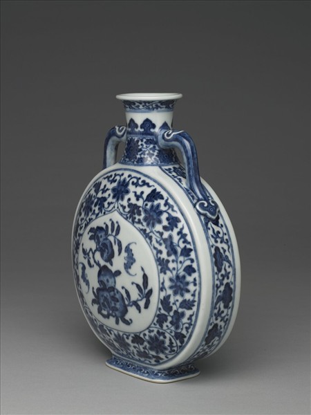 青花福壽紋雙耳扁壺