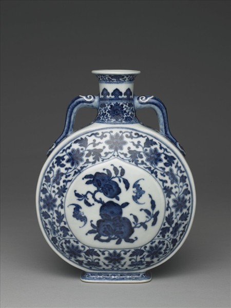 青花福壽紋雙耳扁壺