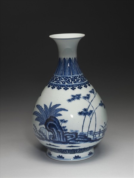 青花庭園圖小景瓶