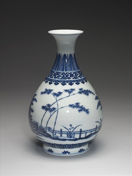 青花庭園圖小景瓶