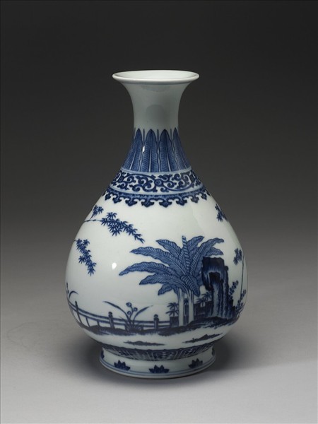 青花庭園圖小景瓶