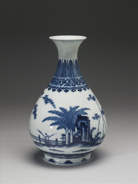 青花庭園小景圖瓶