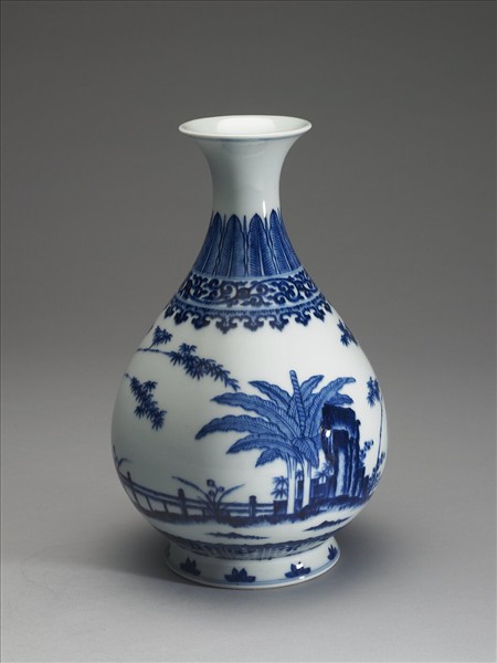 青花庭園小景圖瓶