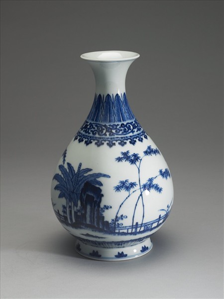 青花庭園小景圖瓶