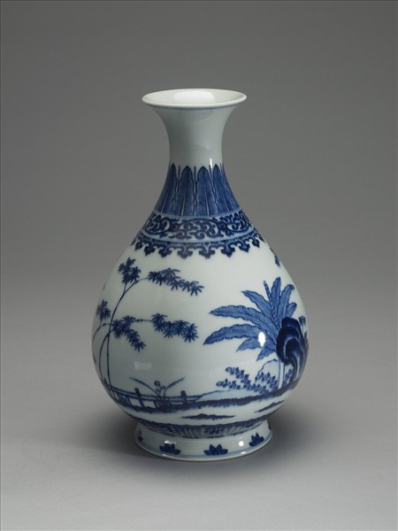 青花庭園小景圖瓶