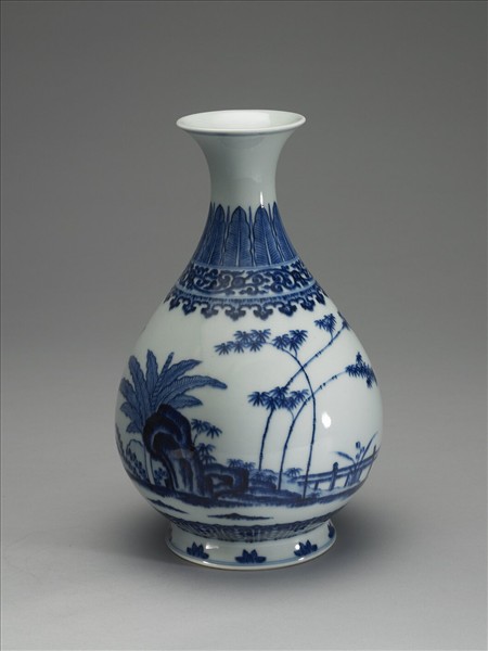 青花庭園小景圖瓶