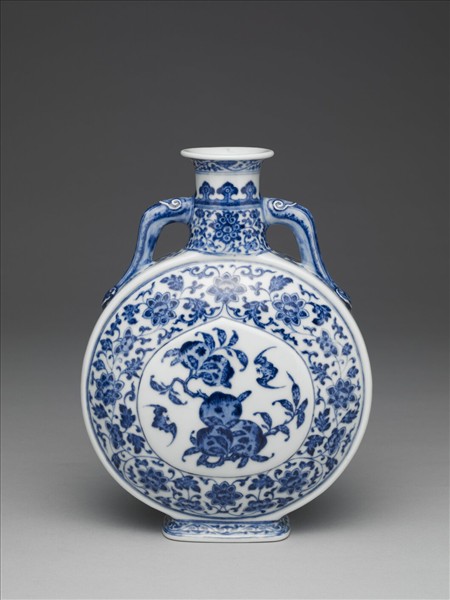 青花福壽紋雙耳扁壺