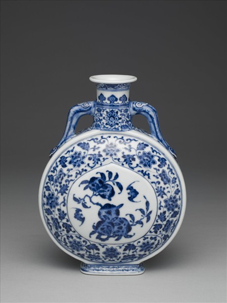 青花福壽紋雙耳扁壺