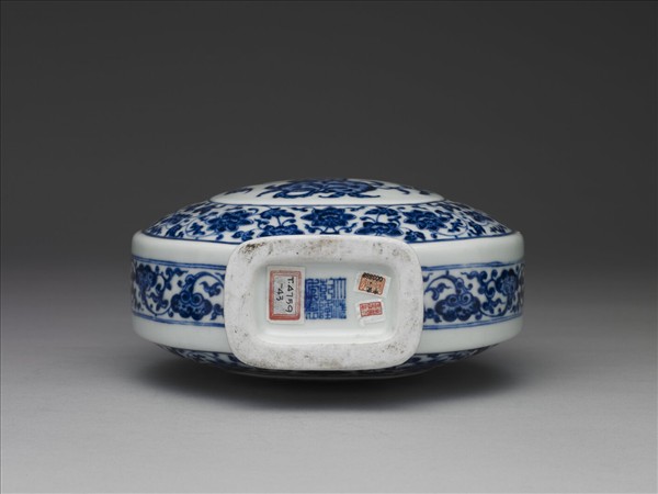 青花福壽紋雙耳扁壺