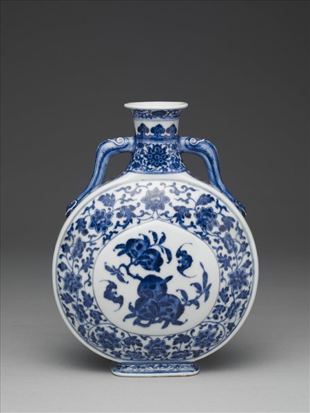 青花福壽紋雙耳扁壺