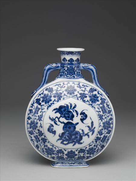 青花福壽紋雙耳扁壺