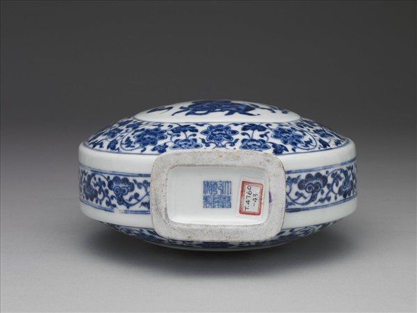 青花福壽紋雙耳扁壺