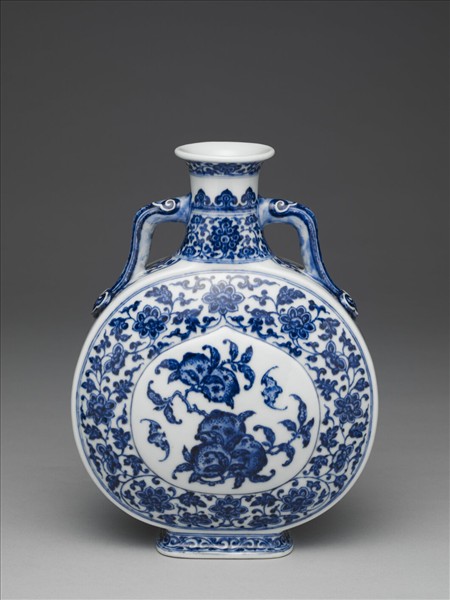 青花福壽紋雙耳扁壺