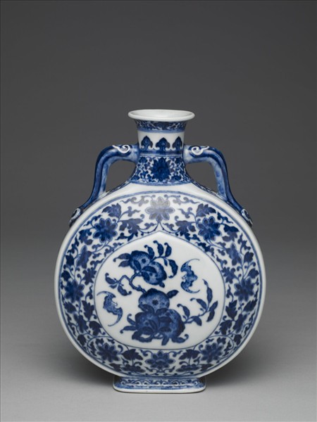 青花福壽紋雙耳扁壺