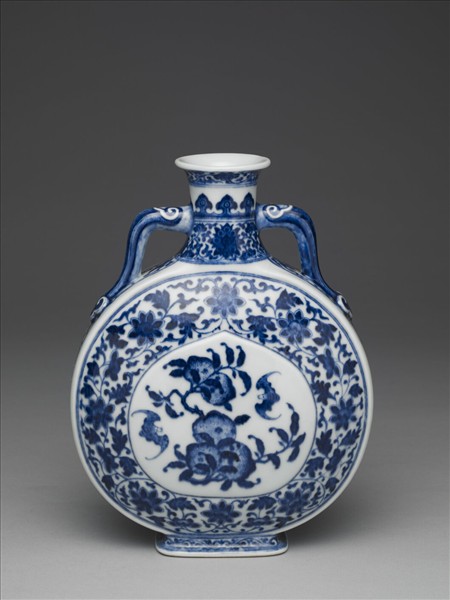 青花福壽紋雙耳扁壺