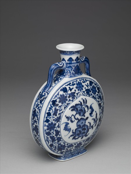 青花福壽紋雙耳扁壺