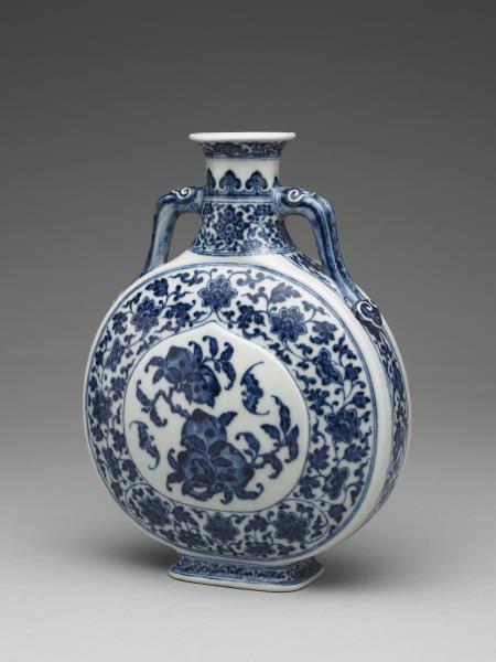 青花福壽紋雙耳扁壺