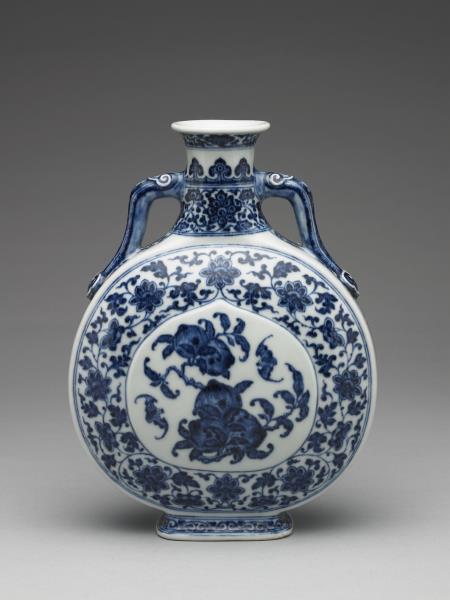 青花福壽紋雙耳扁壺