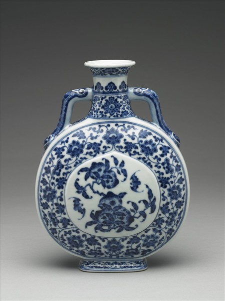 青花福壽紋雙耳扁壺