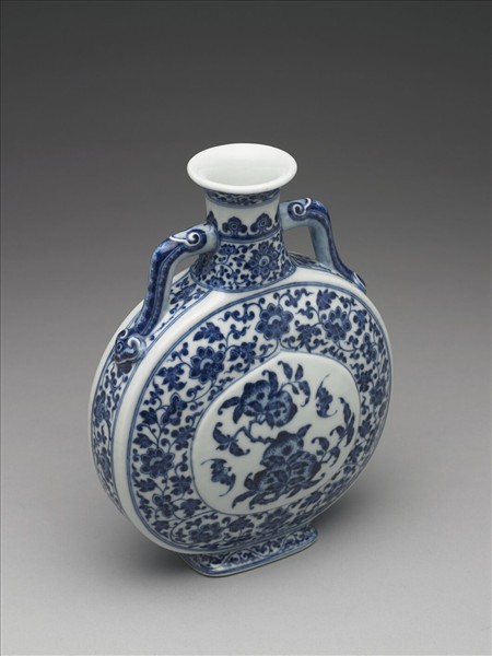 青花福壽紋雙耳扁壺