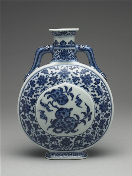 青花福壽紋雙耳扁壺