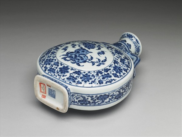 青花福壽紋雙耳扁壺