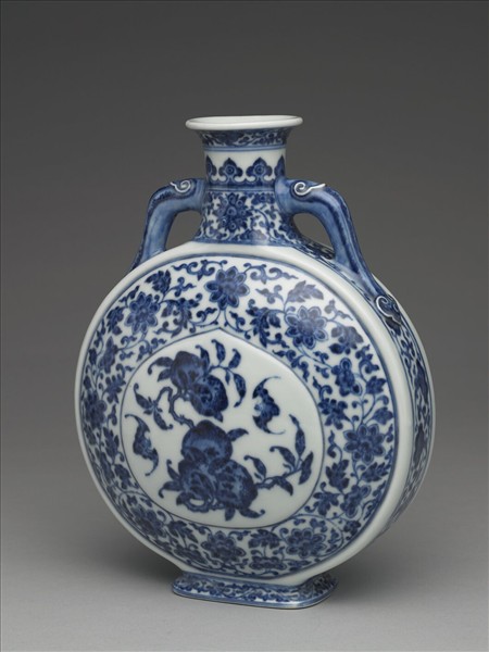 青花福壽紋雙耳扁壺