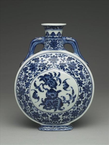 青花福壽紋雙耳扁壺