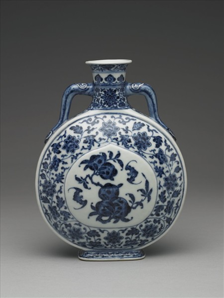 青花福壽紋雙耳扁壺