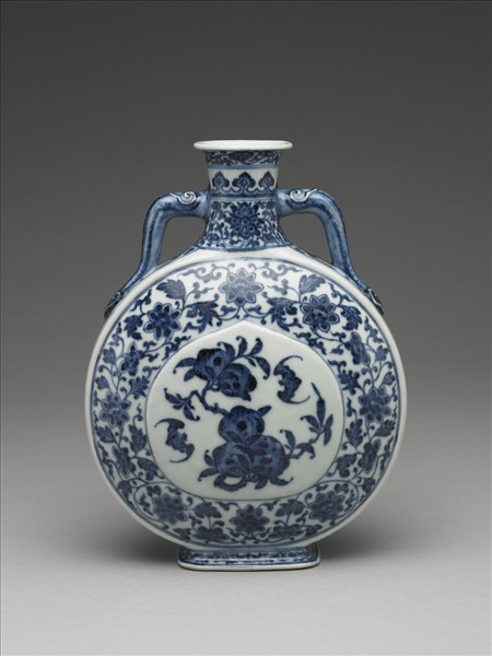 青花福壽紋雙耳扁壺