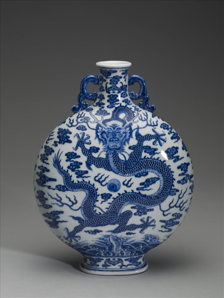 青花雲龍紋扁壺