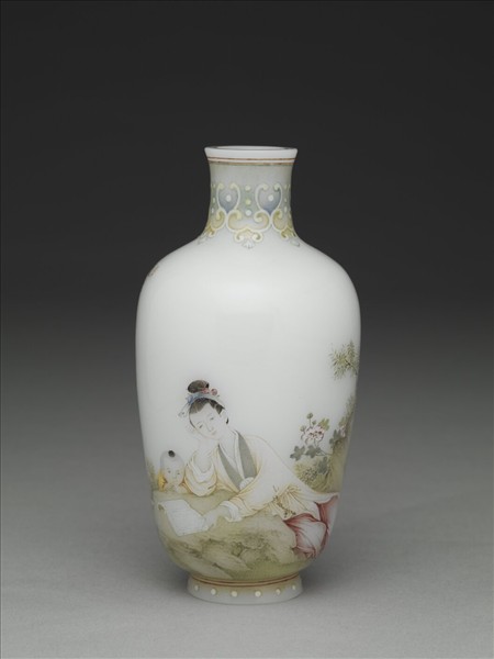 玻璃胎畫琺瑯秋郊課子瓶