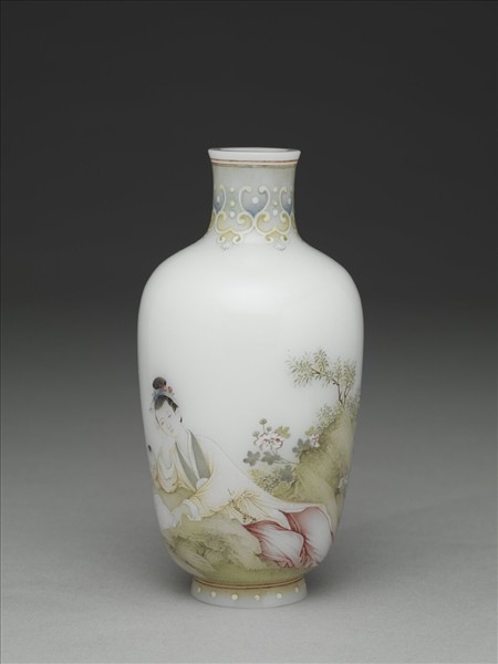 玻璃胎畫琺瑯秋郊課子瓶