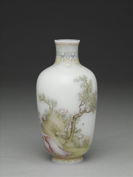 玻璃胎畫琺瑯秋郊課子瓶