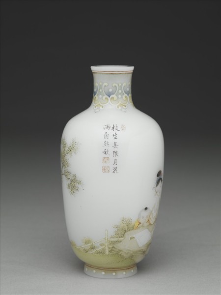 玻璃胎畫琺瑯秋郊課子瓶