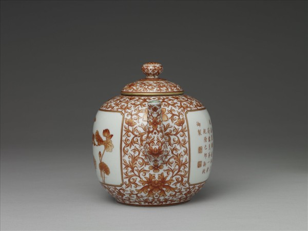 描紅荷露烹茶詩茶壺