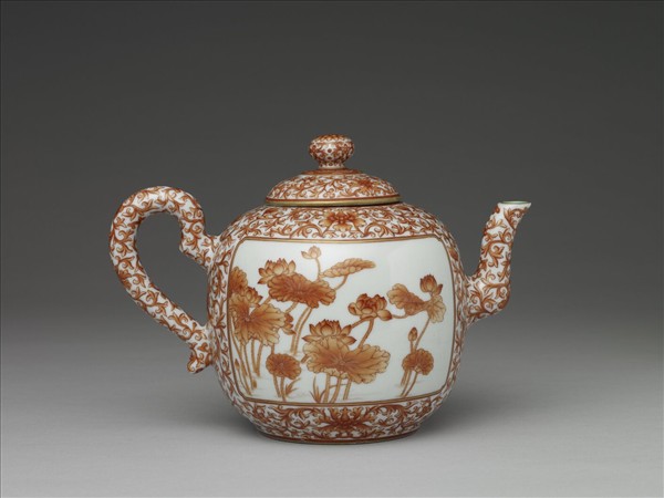 描紅荷露烹茶詩茶壺