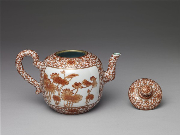 描紅荷露烹茶詩茶壺