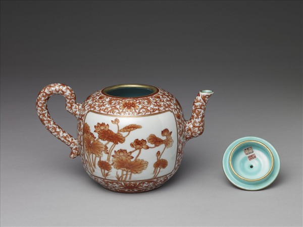 描紅荷露烹茶詩茶壺