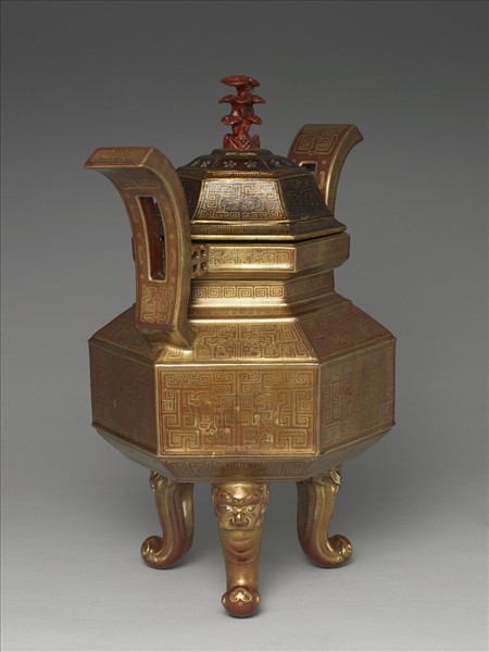 古銅釉鼎式六角爐