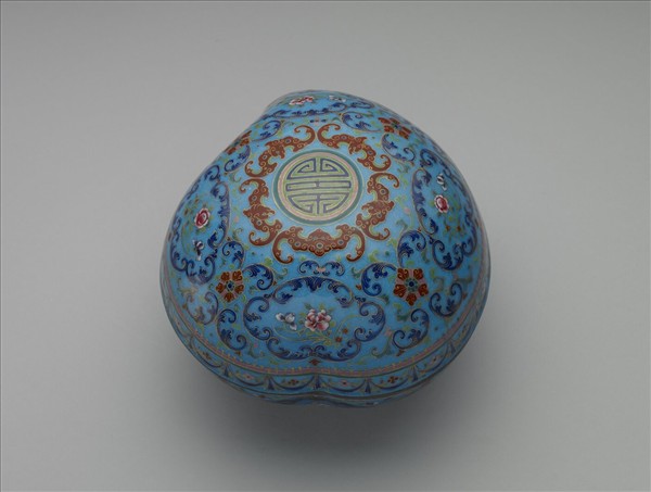 銅胎畫琺瑯桃式盒