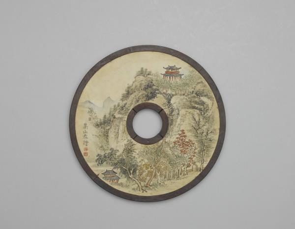 〈寧壽續鑑〉鏡匣雕刻木蓋附嵩山〈山水〉