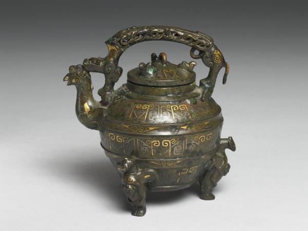 嵌金銀天雞首提梁盉